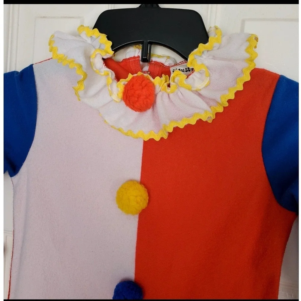 Vintage 80's Clown‎ Costume Multicolor Ruffle Pom Pom Halloween Dress Up Med 3/4